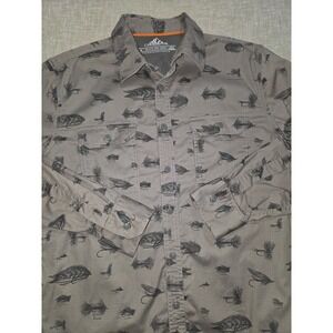 Croft & Barrow Mens Medium Quick Dry Fly Fishing Shirt Ripstop Lure Print Gray